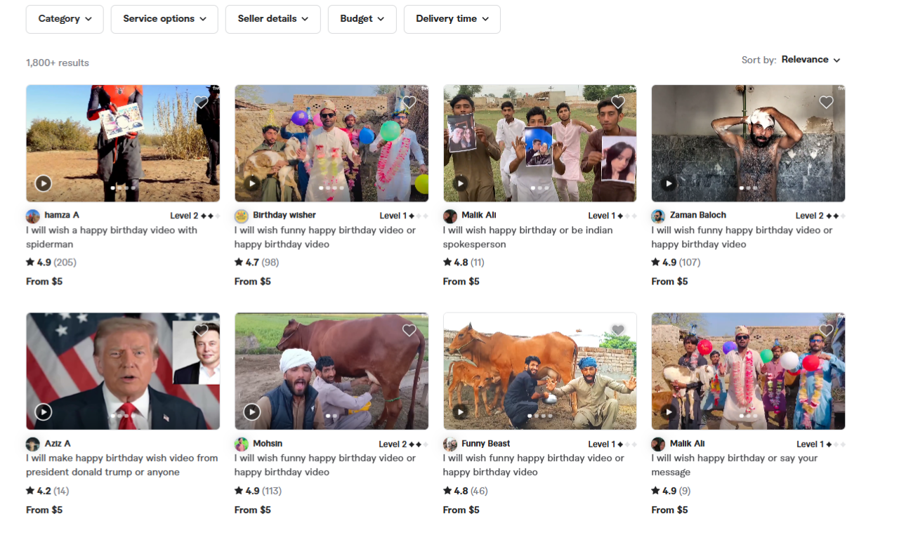 Fiverr search results screenshot